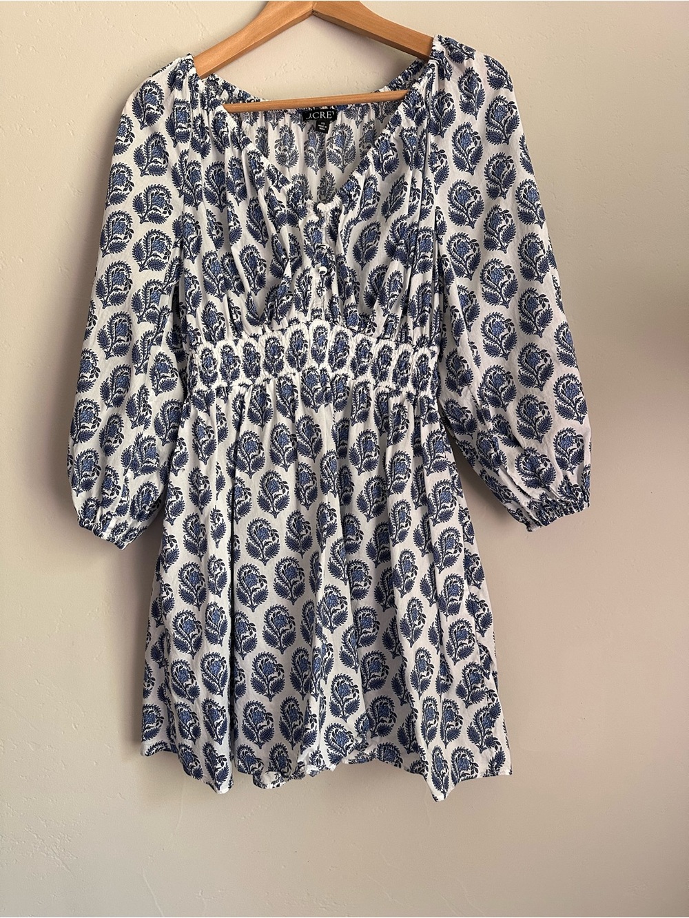 J. Crew White Dress with Navy Floral Print